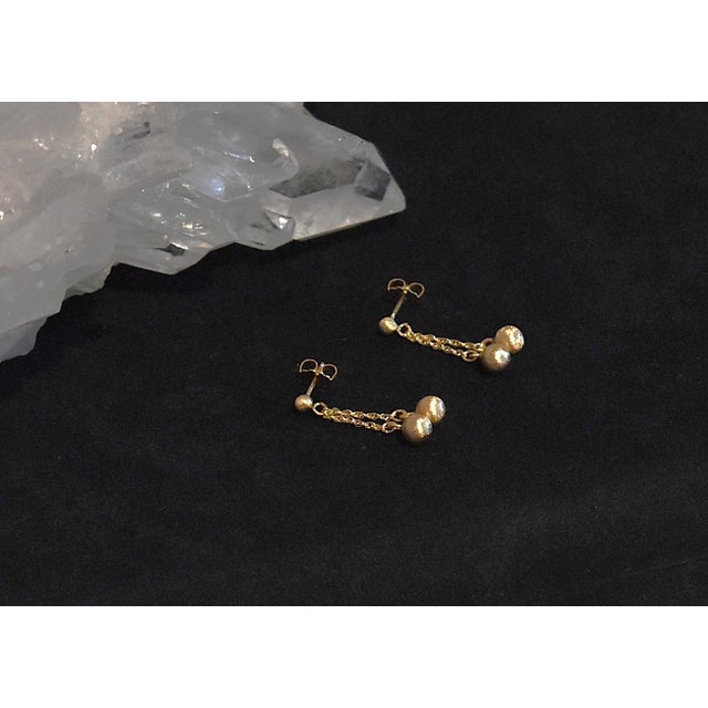 14k Textured Ball Chain Dangly Drop Post Earrings, A Pair For Sale - Image 4 of 12