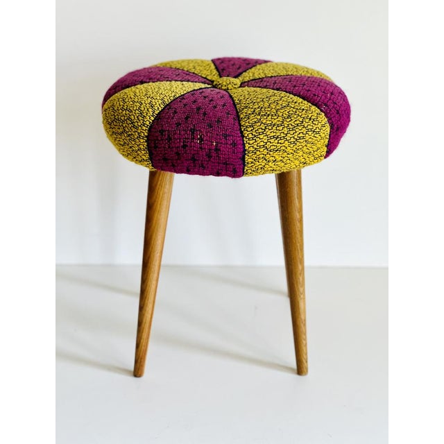 Upholstered Ash Stool, 1950s For Sale - Image 3 of 17
