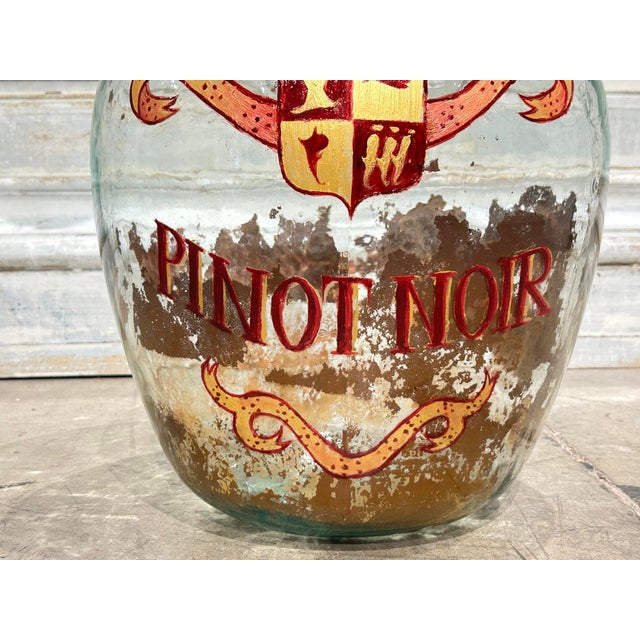 Hand Painted Antique Demi John Bottle From Normandy, France, ‘Pinot Noir’, Original Crate For Sale - Image 4 of 12