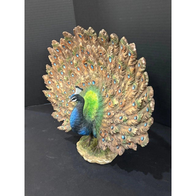Peacock Wheel Open Statue Handmade Artwork Wildlife Bird Sculpture Decor For Sale In Los Angeles - Image 6 of 9
