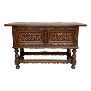 Spanish Carved Wood Sideboard With Floral Decoration, Mid-20th Century For Sale