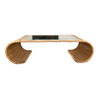 Vintage Curved Edge Modern Rattan/Wicker Coffee Table For Sale