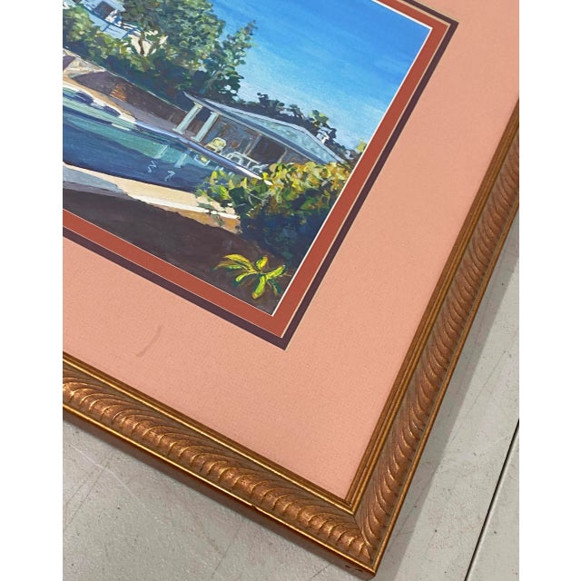 Vintage "Backyard Pool" Original Gouache Painting by Dosne For Sale - Image 9 of 13
