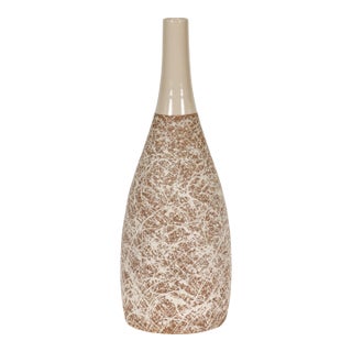 Hand-Crafted Artisan Bottle Shaped Brown and Cream Ceramic Vase with Dripping For Sale