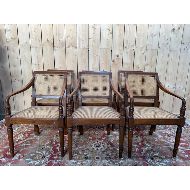 English Colonial Armchairs with Wood and Caning, 19th Century, Set of 6 For Sale - Image 10 of 10