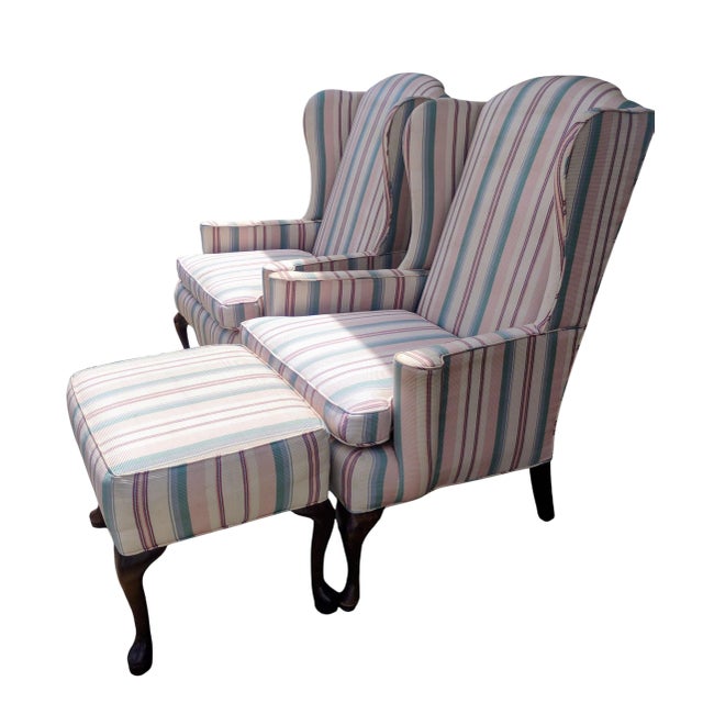 Ethan Allen Elevate Your Space With a Pair of Ethan Allen Queen Anne Wingback Chairs, Combining Timeless American Craftsmanship With a Lively, Elegant Aesthetic. For Sale - Image 4 of 11