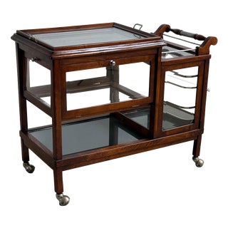Vintage Serving Trolley with Folding Side Panels and Removable Tray, 1920s For Sale