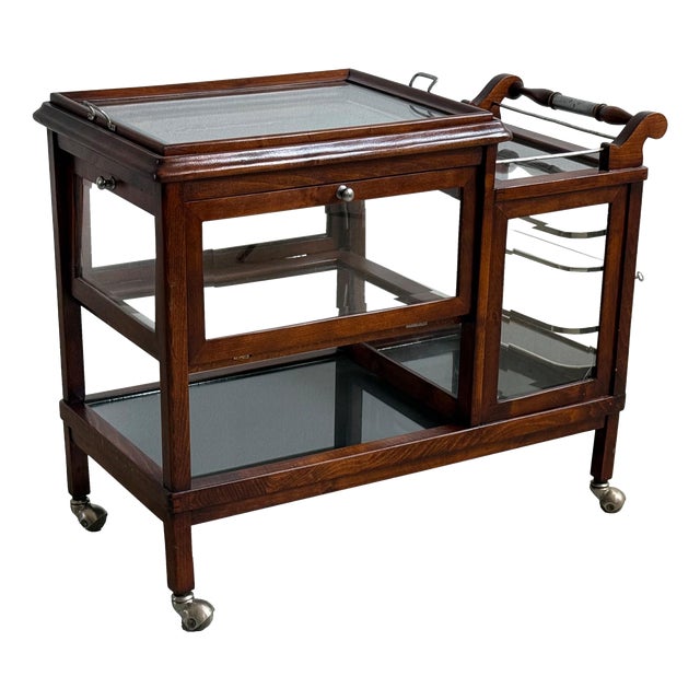 Vintage Serving Trolley with Folding Side Panels and Removable Tray, 1920s For Sale