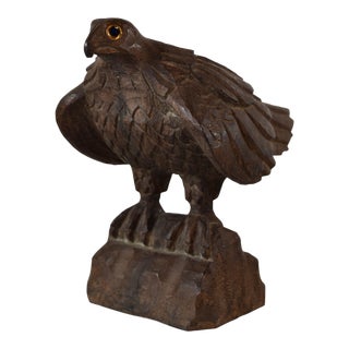 Mid Century Carved Wood Bird Sculpture For Sale