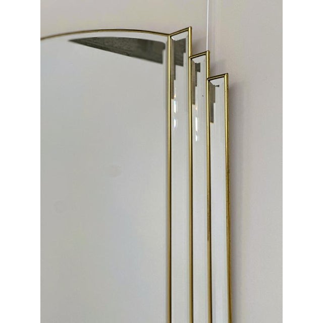 Vintage Art Deco Style Stepped Bevelled Mirror with Brass Trim, 1980s For Sale - Image 4 of 8