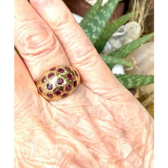 Metal 10k Yellow Gold and Ruby Dome Ring Vintage For Sale - Image 7 of 8
