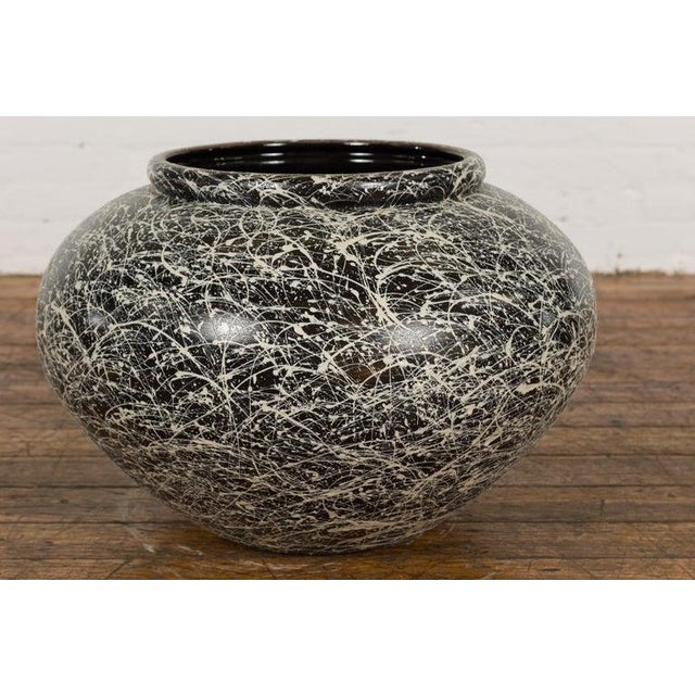 Prem Collection Artisan Made Black & White Planter with Dripping Décor For Sale - Image 10 of 12