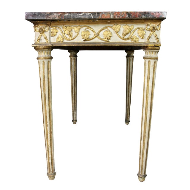 Gold Italian Neoclassical Giltwood and Painted Console Table For Sale - Image 8 of 10