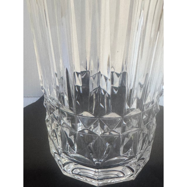 Transparent Val St. Lambert Belgium Crystal Vase With Vertical Fluting Faceted Diamond Cut Base For Sale - Image 8 of 13