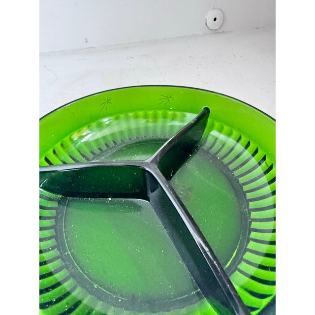 1940s Mid Century Modern Retro Starburst Green and Brass Divided Candy Dish For Sale In Charleston - Image 6 of 12