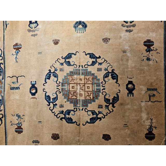 19th Century Chinese Peking Rug, Handwoven Wool, Good Fortune Symbols, 8' x 11' For Sale - Image 15 of 18