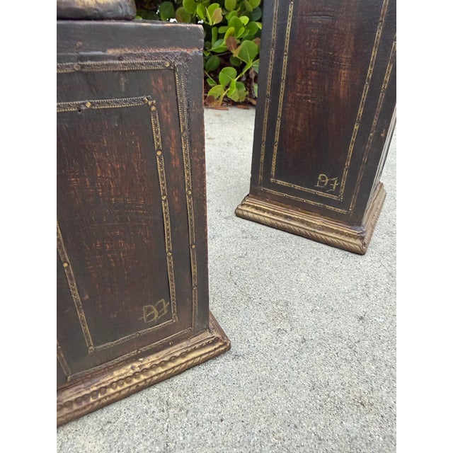 Wood Vintage Hand-Carved Wood Obelisks With Hand-Applied Brass, Signed d.j., Set of 3 For Sale - Image 7 of 12