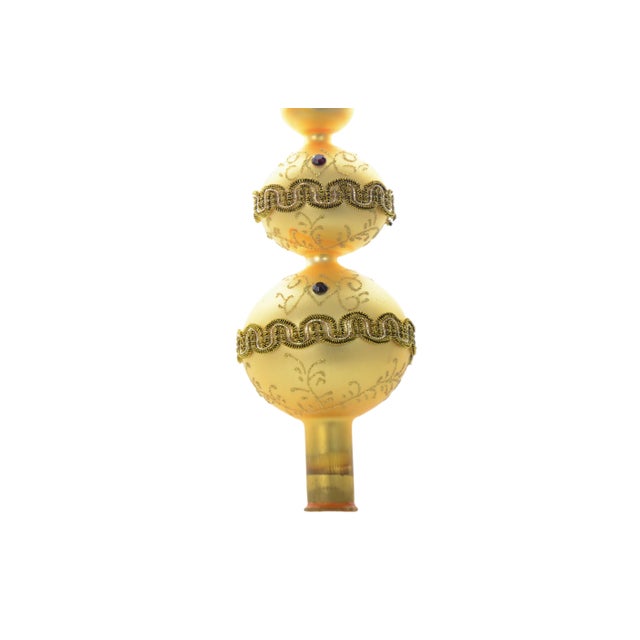 Tall 12” bright gold two ball blown glass finial tree topper ornament made for Kurt Adler Inc., hand decorated with...