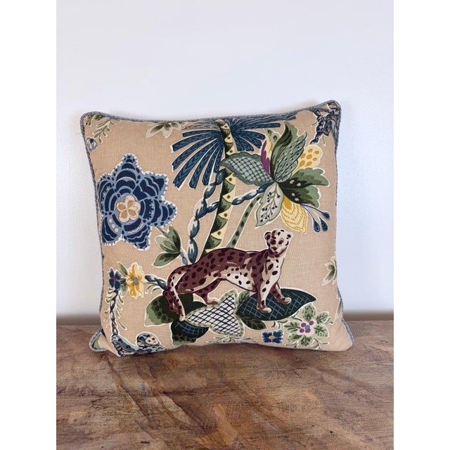 Early 21st Century Designer Linen Throw Pillow in Exotic “Braganza” Jungle Print With Leopard Motif For Sale - Image 5 of 12