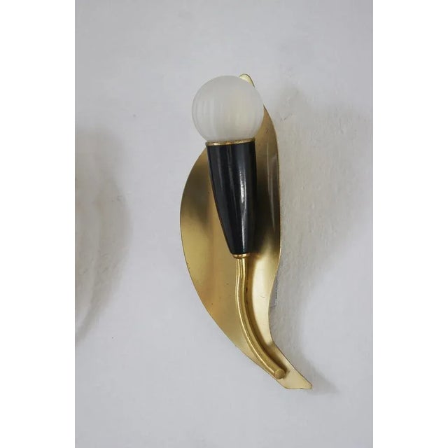 Mid-Century Leaf Shaped Brass Sconces, Italy, 1950s, Set of 2 For Sale - Image 3 of 5