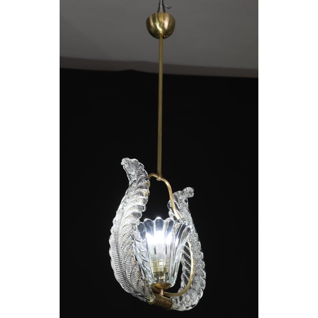 Transparent Charming Murano Glass Art Deco Pendant Chandelier by Ercole Barovier, 1940s For Sale - Image 8 of 13