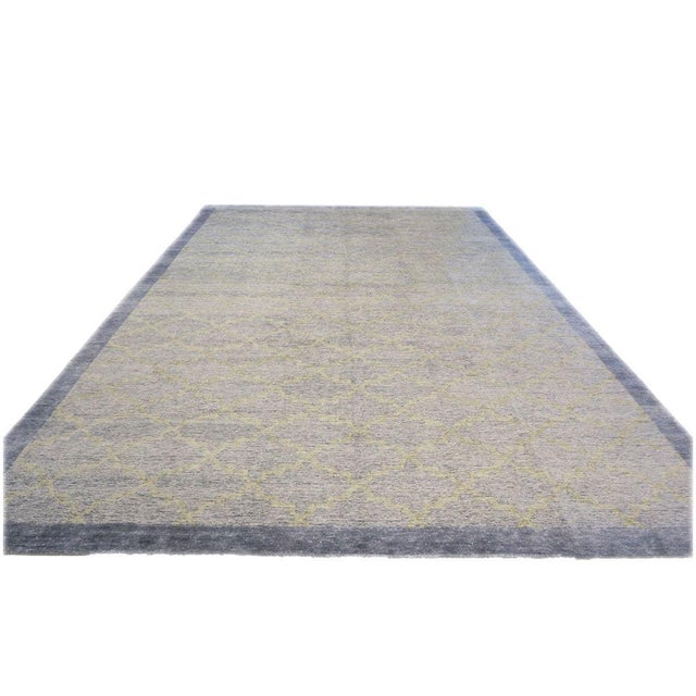Nepalese Modern Wool & Silk 10X14 Slate Blue & Light Green Handmade Area Rug #1143599 For Sale - Image 4 of 10