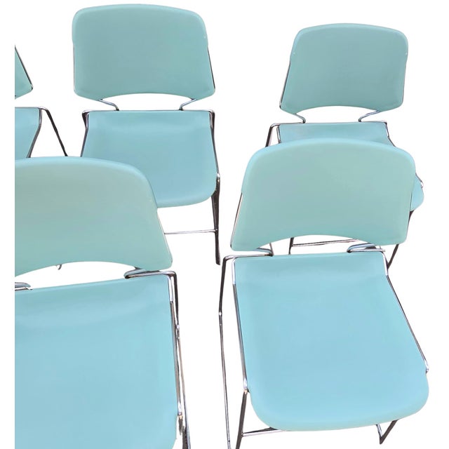 Aqua Mid-Century Chrome Stacking Chairs- Set of Seven For Sale - Image 10 of 17