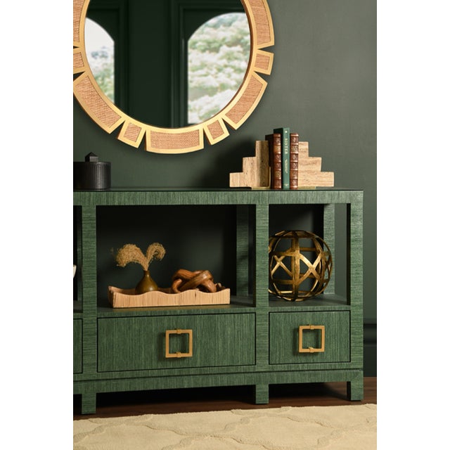 2020s Matthew Izzo Home Sunday Round Framed Rattan Wall Mirror For Sale - Image 5 of 5