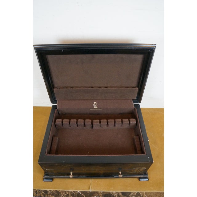 Black Maitland - Smith Chinese Chinoiserie Lacquered Silverware Flatware Chest Box For Sale - Image 8 of 11