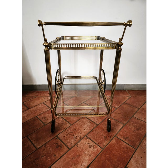 Hollywood Regency Brass and Glass Bar Cart, 1960s For Sale - Image 4 of 10