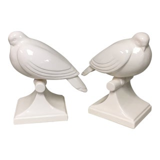 Fitz & Floyd White Deco Pigeon Figurine Bookends For Sale