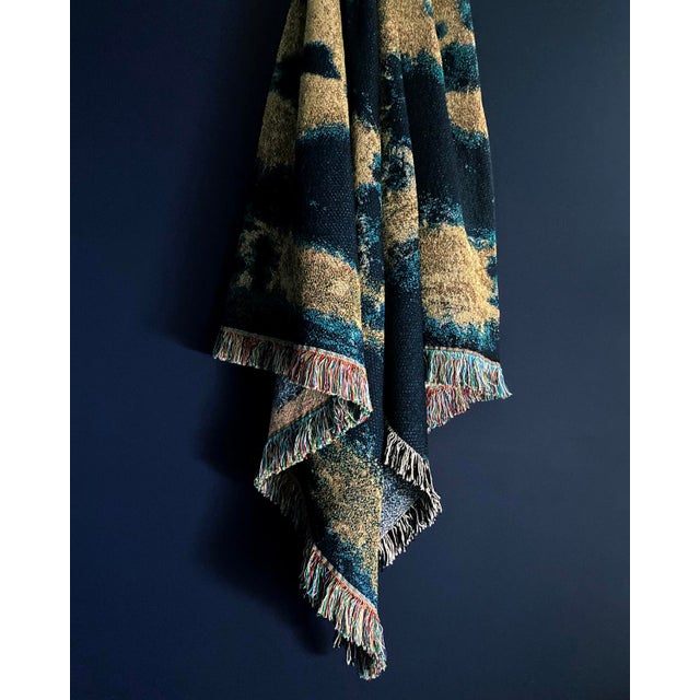 2020s Rousseau Gold Pleat Abstract Pattern Fringed Throw Blanket For Sale - Image 5 of 7