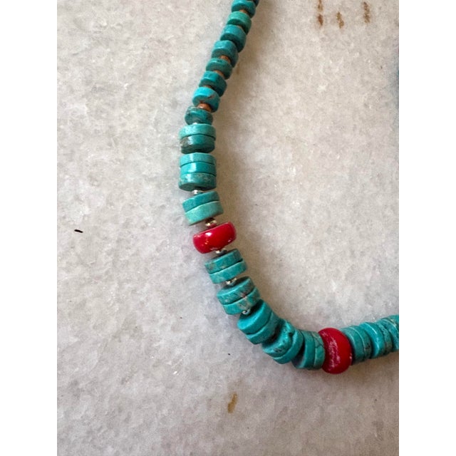 American Vintage Turquoise and Coral Beaded Necklace For Sale - Image 3 of 3