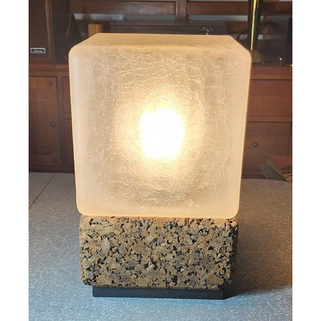 Mid-Century Modern Mid-Century Modern Frosted Cracked Ice-Cube Cube Light With Cork Base, C1960s For Sale - Image 3 of 8