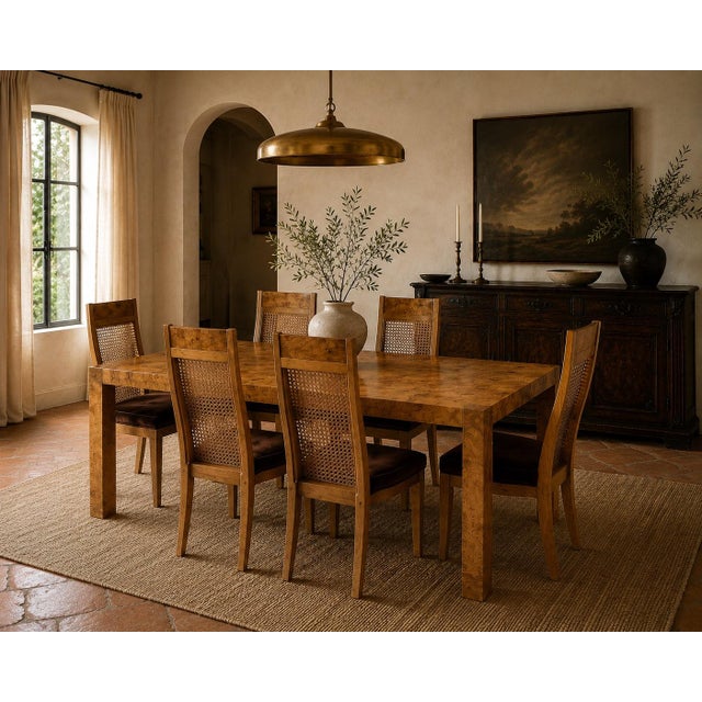 Set of 6 Milo Baughman Style Cane Back Burl Dining Chairs by Lane, 1970s For Sale - Image 16 of 18