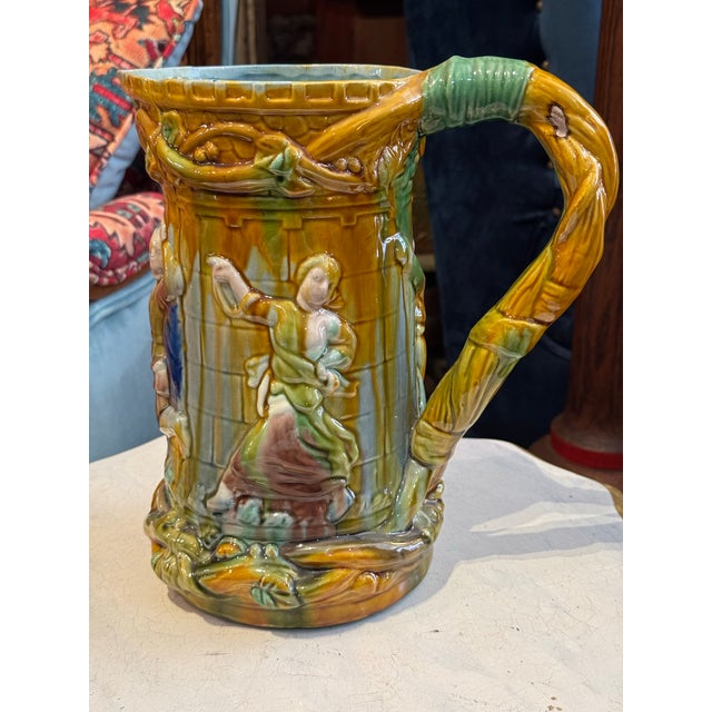 Antique Minton-Style Majolica Pottery Pitcher For Sale - Image 9 of 12