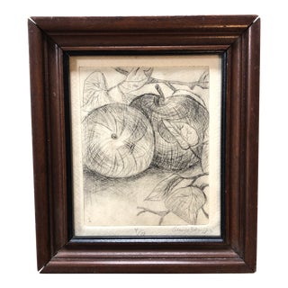 Original Vintage Small Etching Apples & Vines Framed For Sale