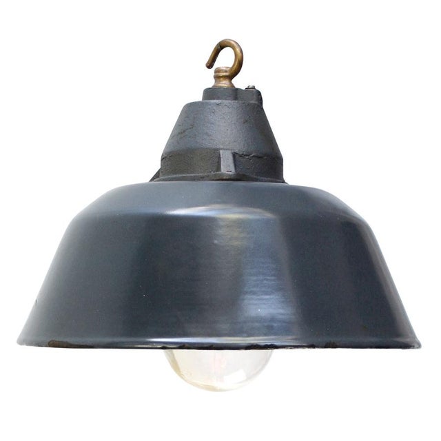 1950s Vintage Industrial Blue Enamel and Cast Iron Pendant Lamp For Sale - Image 5 of 5