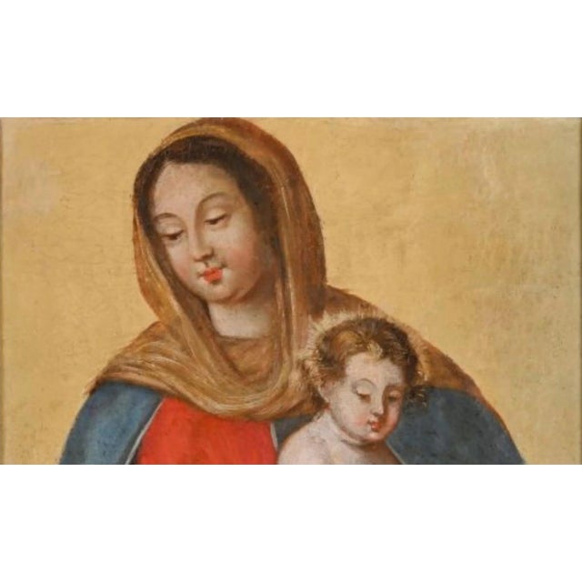 17th century French School "Virgin and Child (Virgin of the Rosary)" Oil on canvas (Fragment, original canvas, tension...