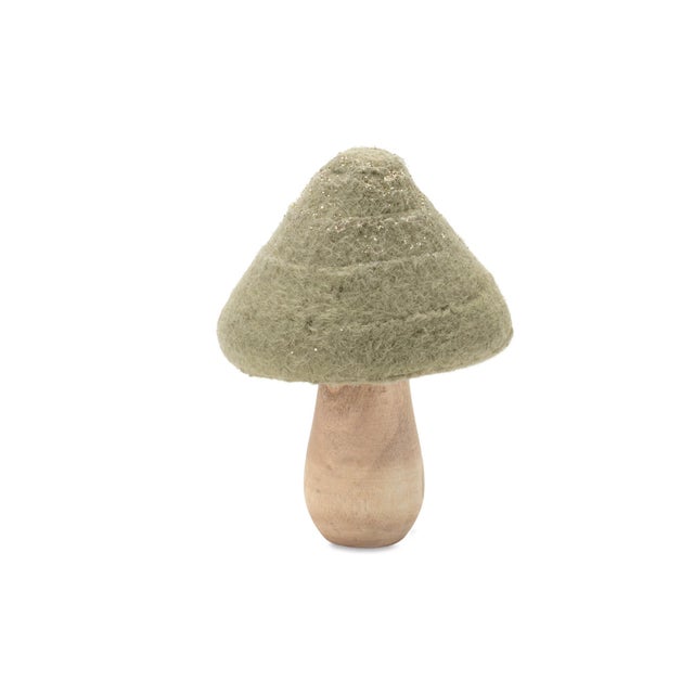 Contemporary Glittered Wool Mushroom Decor (Set of 2) For Sale - Image 3 of 3