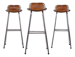 Cognac Leather Stools, 1970s, Set of 3