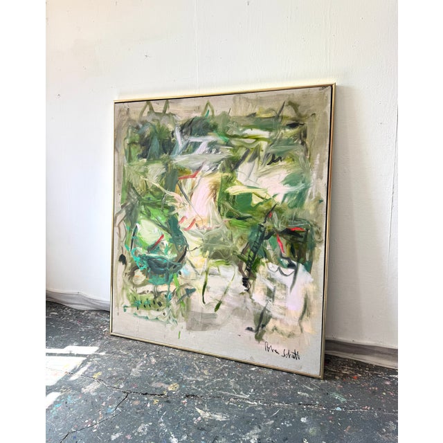 Abstract Contemporary Abstract Oil on Raw Canvas "Deep Into the Gardens Iv" by Petra Schott For Sale - Image 3 of 4