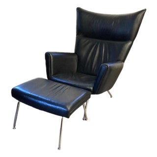 Vintage Modern Black Butterfly Leather Lounge Chair and Ottoman For Sale