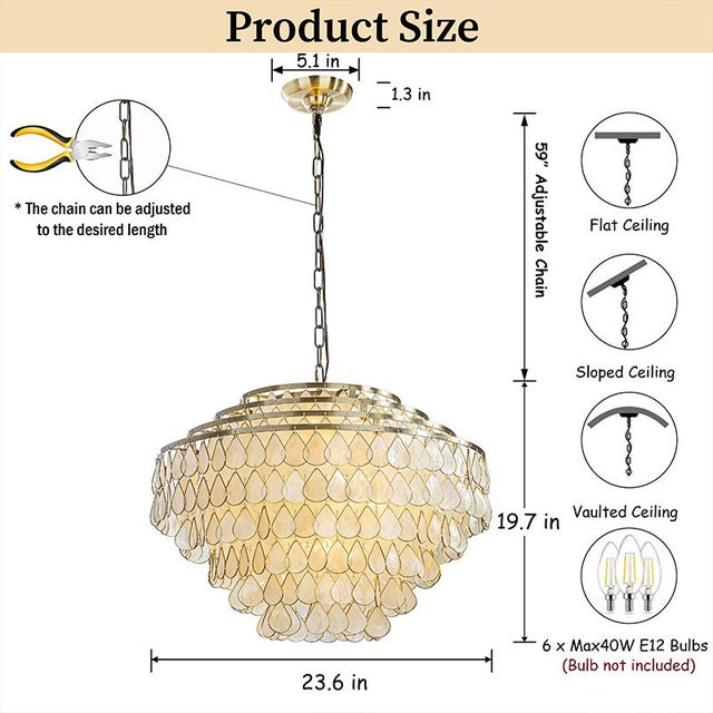 Bring a touch of natural luxury to your home with this 4-tiered capiz chandelier, featuring cascading teardrop-shaped...