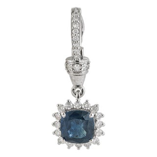 1.14ct Cushion Cut Natural Blue Sapphire Diamond Halo Pendant in 14k White Gold For Sale