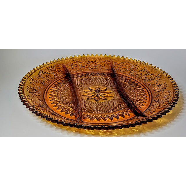 Mid-Century Modern Mid-Century Modern Indiana Amber Glass Relish Platter For Sale - Image 3 of 3