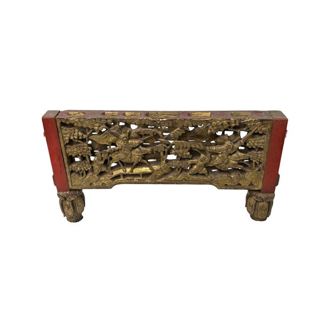Chinese Chinese Vintage Wood Golden Relief Carving Wall Hanging Art Plaque For Sale - Image 3 of 6