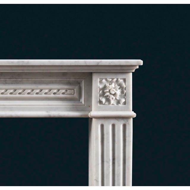 French Louis XVI Style Carrara Marble Fireplace Surround For Sale - Image 6 of 7