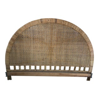 Vintage Mid-Century Arched Buri Cane Wicker Rattan King Headboard For Sale