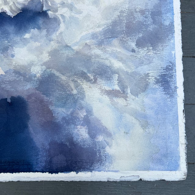 Impressionist 1970’s Original Impressionist Double Sided Clouds & Mountain Landscape Watercolor Painting For Sale - Image 3 of 7